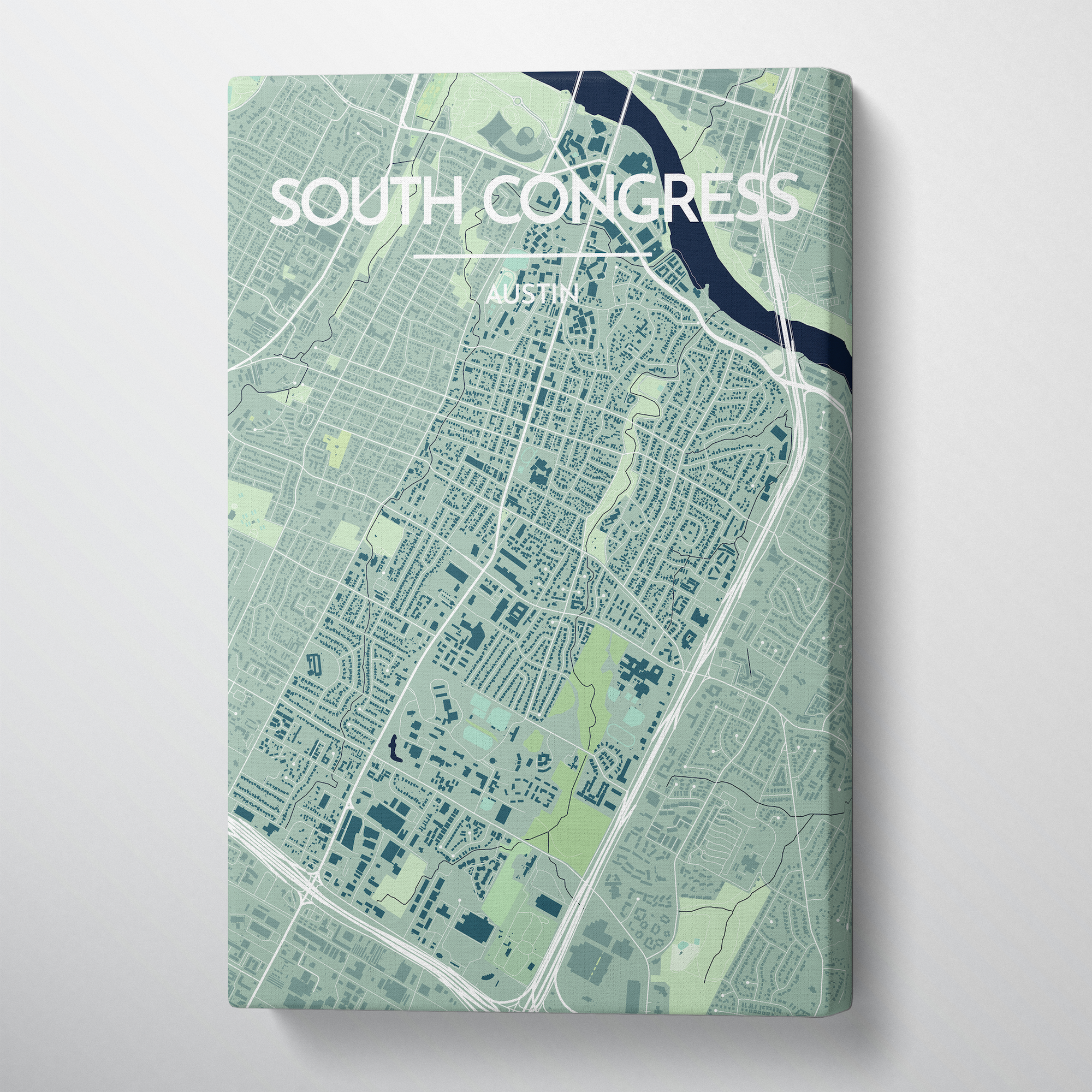 South Congress Neighbourhood of Austin City Map Canvas Wrap - Point Two Design