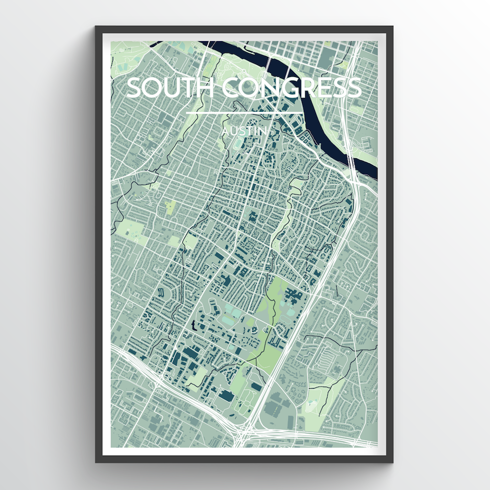 South Congress Neighbourhood of Austin City Map Art Print - Point Two Design
