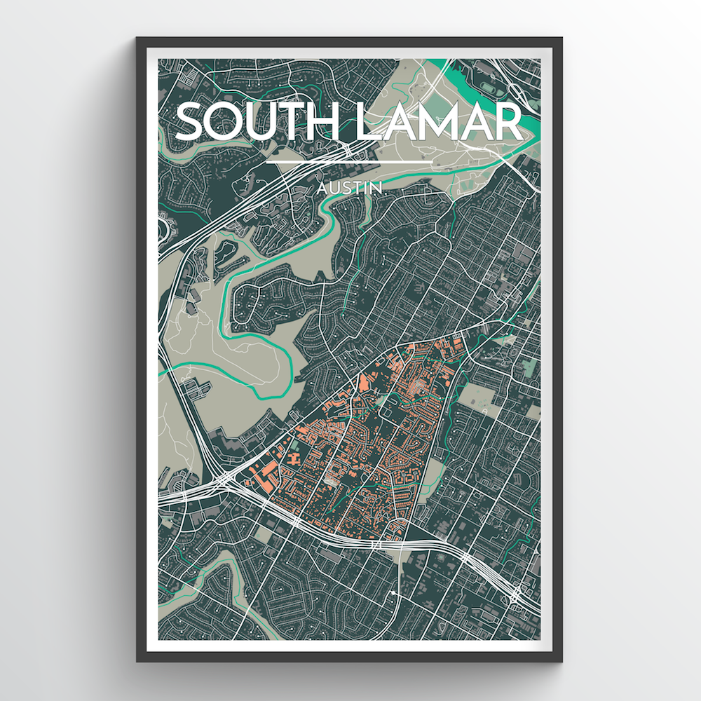 South Lamar Neighbourhood of Austin City Map Art Print - Point Two Design