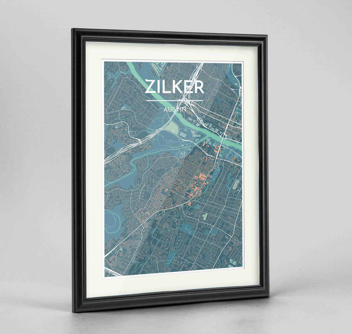 Zilker Neighborhood Map Art - Framed