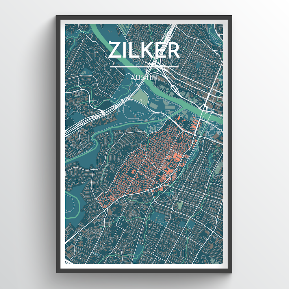 Zilker Neighbourhood of Austin City Map Art Print - Point Two Design