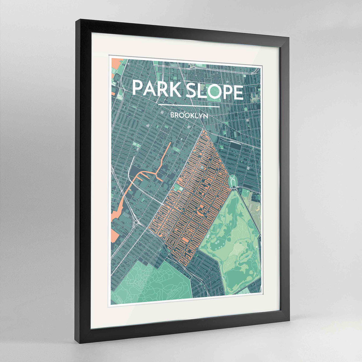 Framed Park Slope Map Art Print 24x36&quot; Contemporary Black frame Point Two Design Group