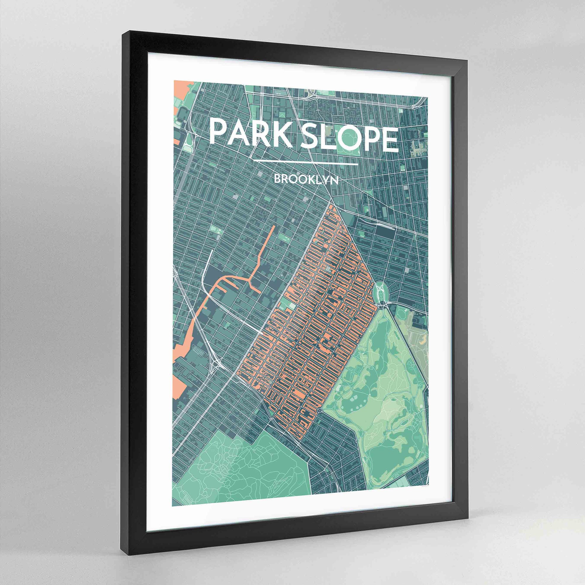 Framed Park Slope City Map Art Print - Point Two Design