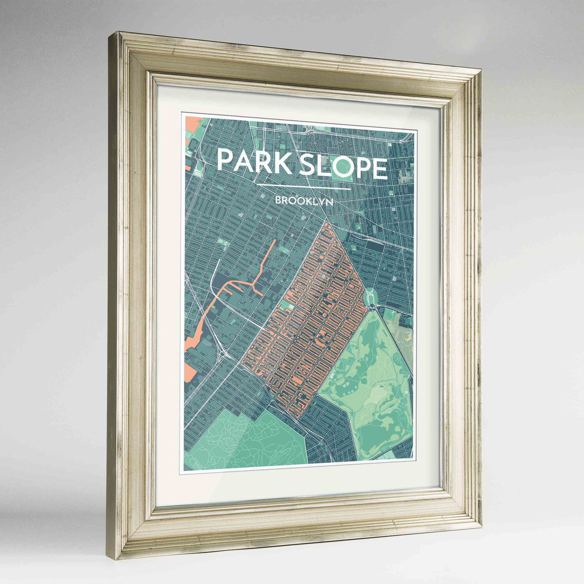 Framed Park Slope Map Art Print 24x36&quot; Champagne frame Point Two Design Group