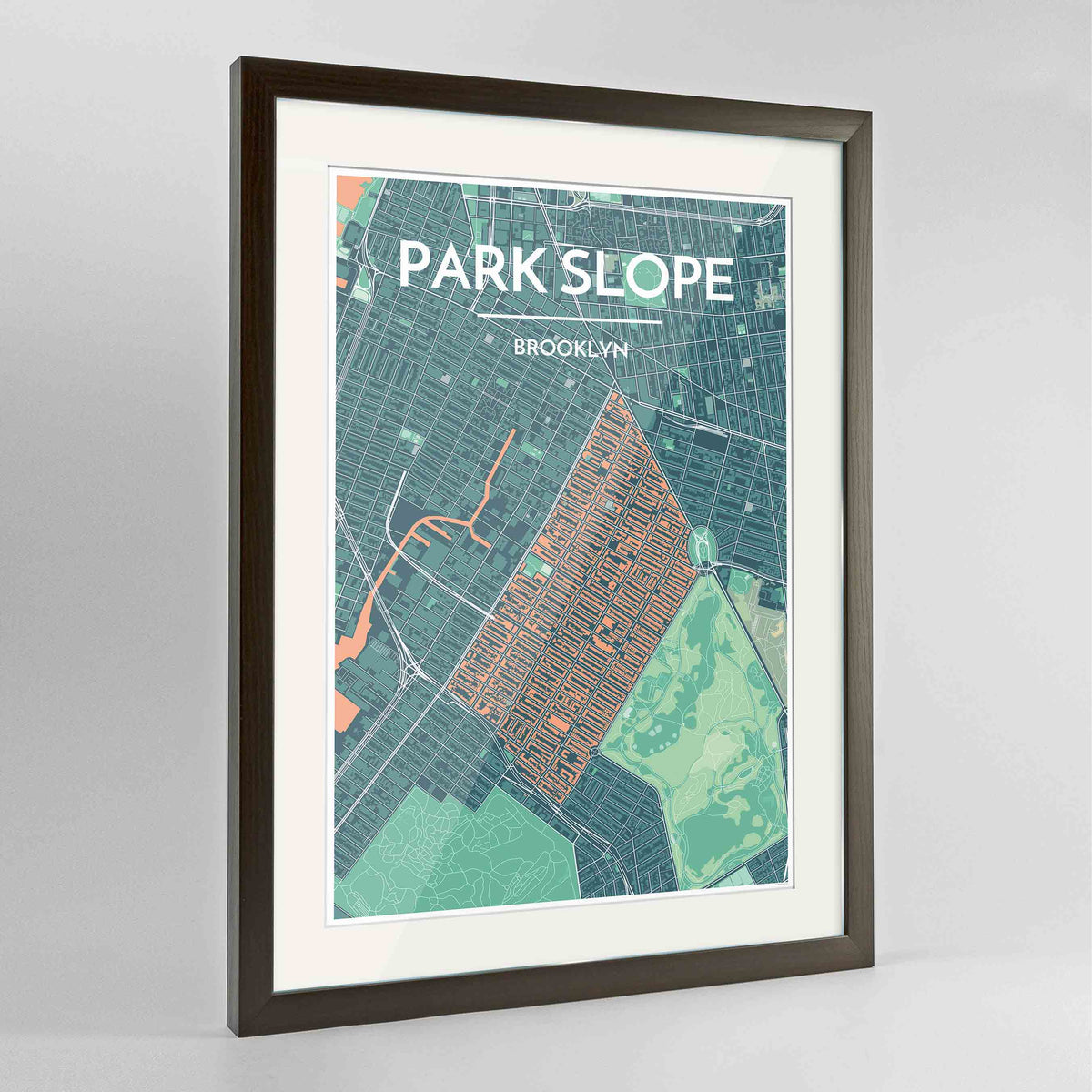 Framed Park Slope Map Art Print 24x36&quot; Contemporary Walnut frame Point Two Design Group