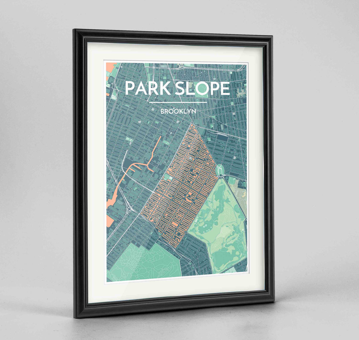 Framed Park Slope Map Art Print 24x36&quot; Traditional Black frame Point Two Design Group