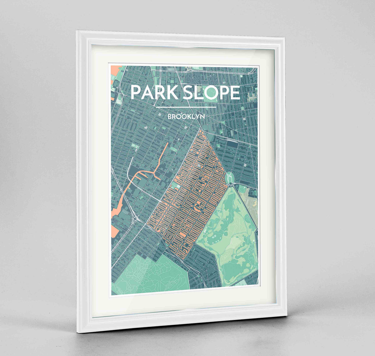 Framed Park Slope Map Art Print 24x36&quot; Traditional White frame Point Two Design Group