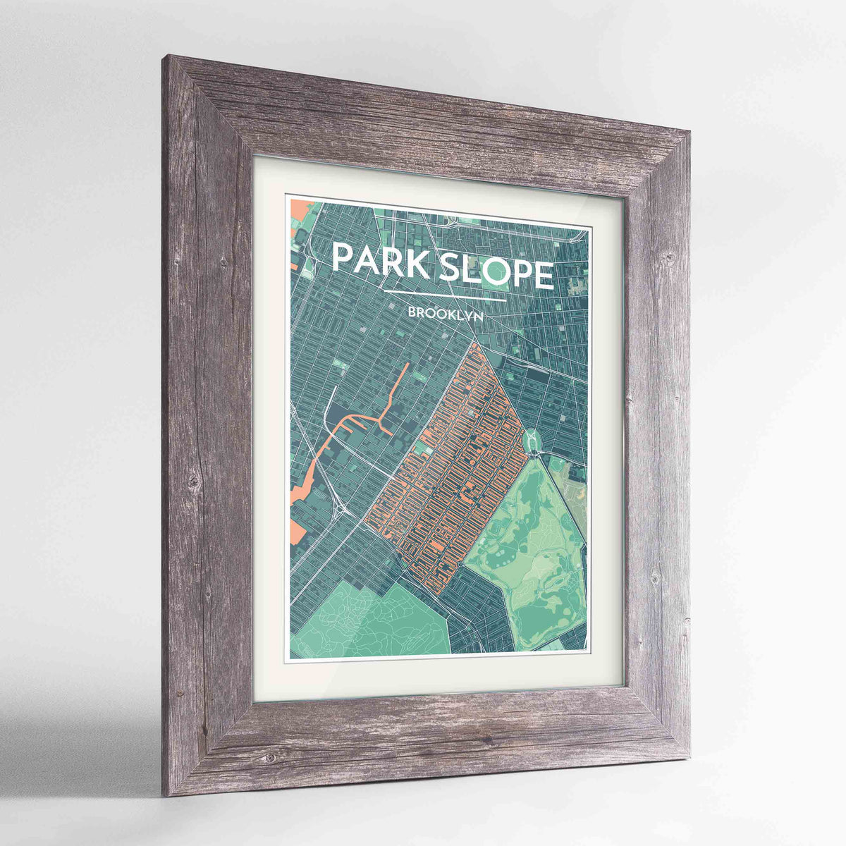 Framed Park Slope Map Art Print 24x36&quot; Western Grey frame Point Two Design Group