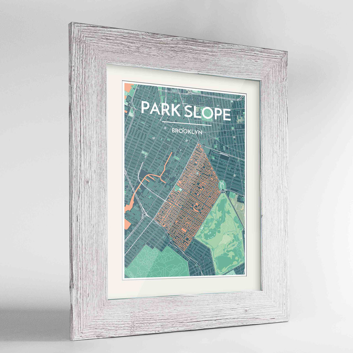 Framed Park Slope Map Art Print 24x36&quot; Western White frame Point Two Design Group
