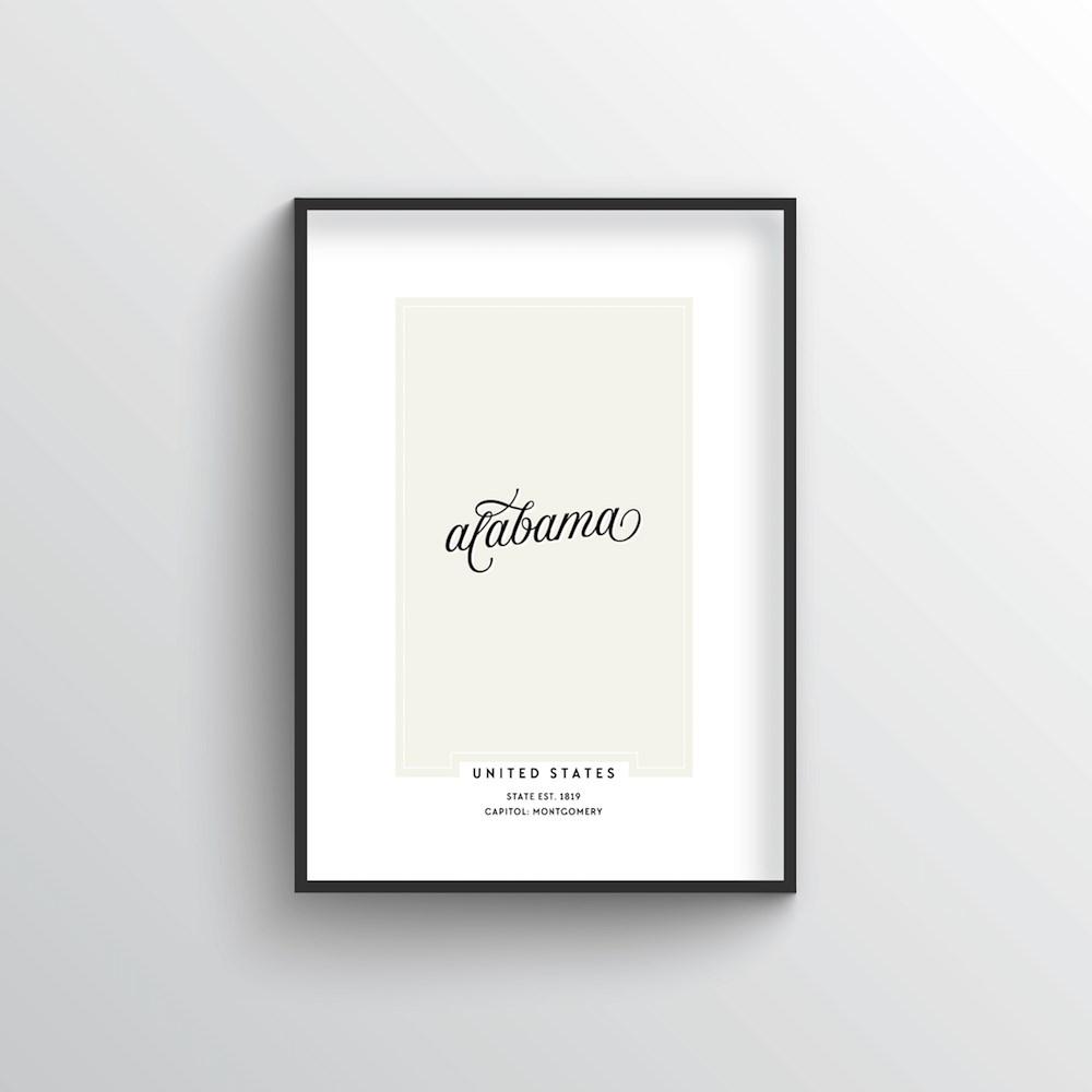 Alabama Word Art Print - &quot;Script&quot; - Point Two Design