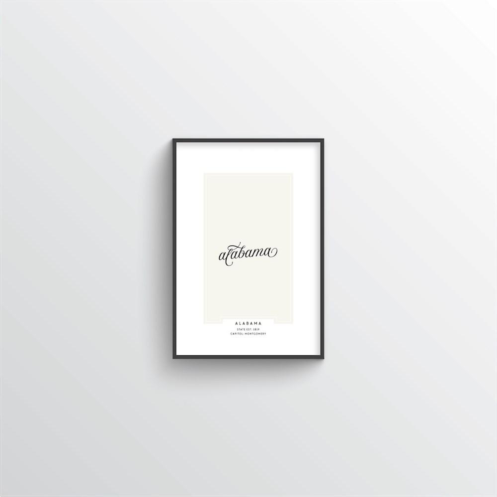 Alabama Word Art Print - &quot;Script&quot; - Point Two Design