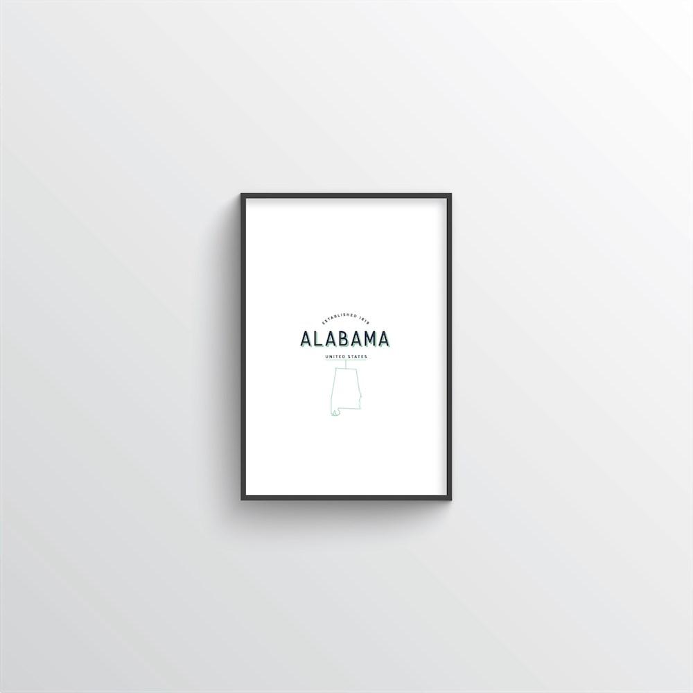 Alabama Word Art Print - State Line - Point Two Design
