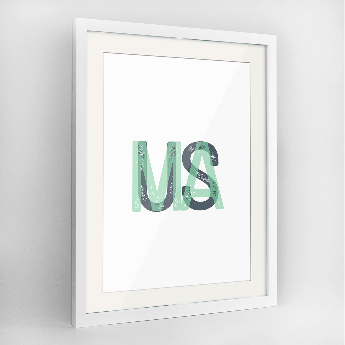 Massachusetts Word Art Frame Print - &quot;Initials&quot;