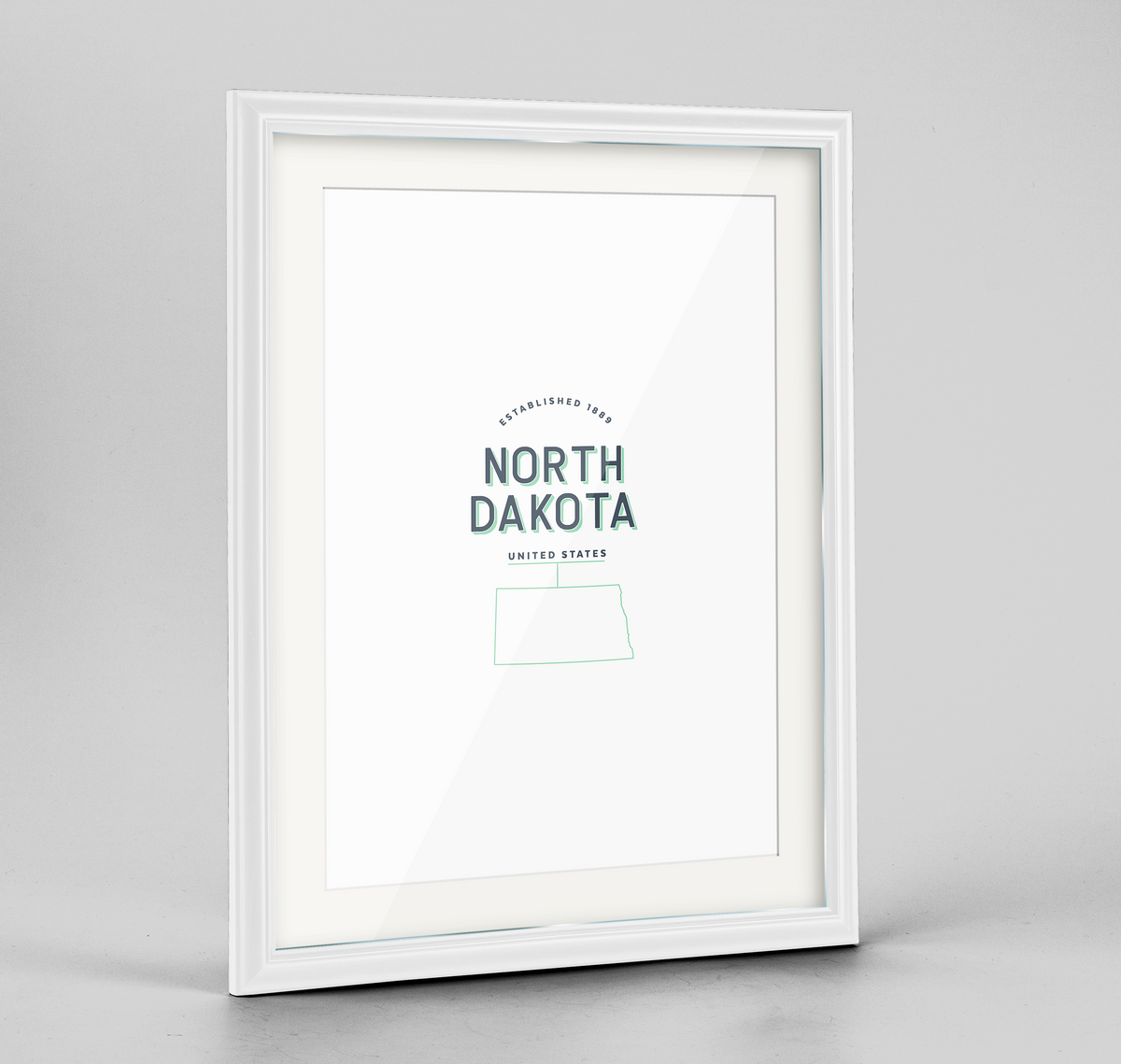 North Dakota Word Art Frame Print - State Line